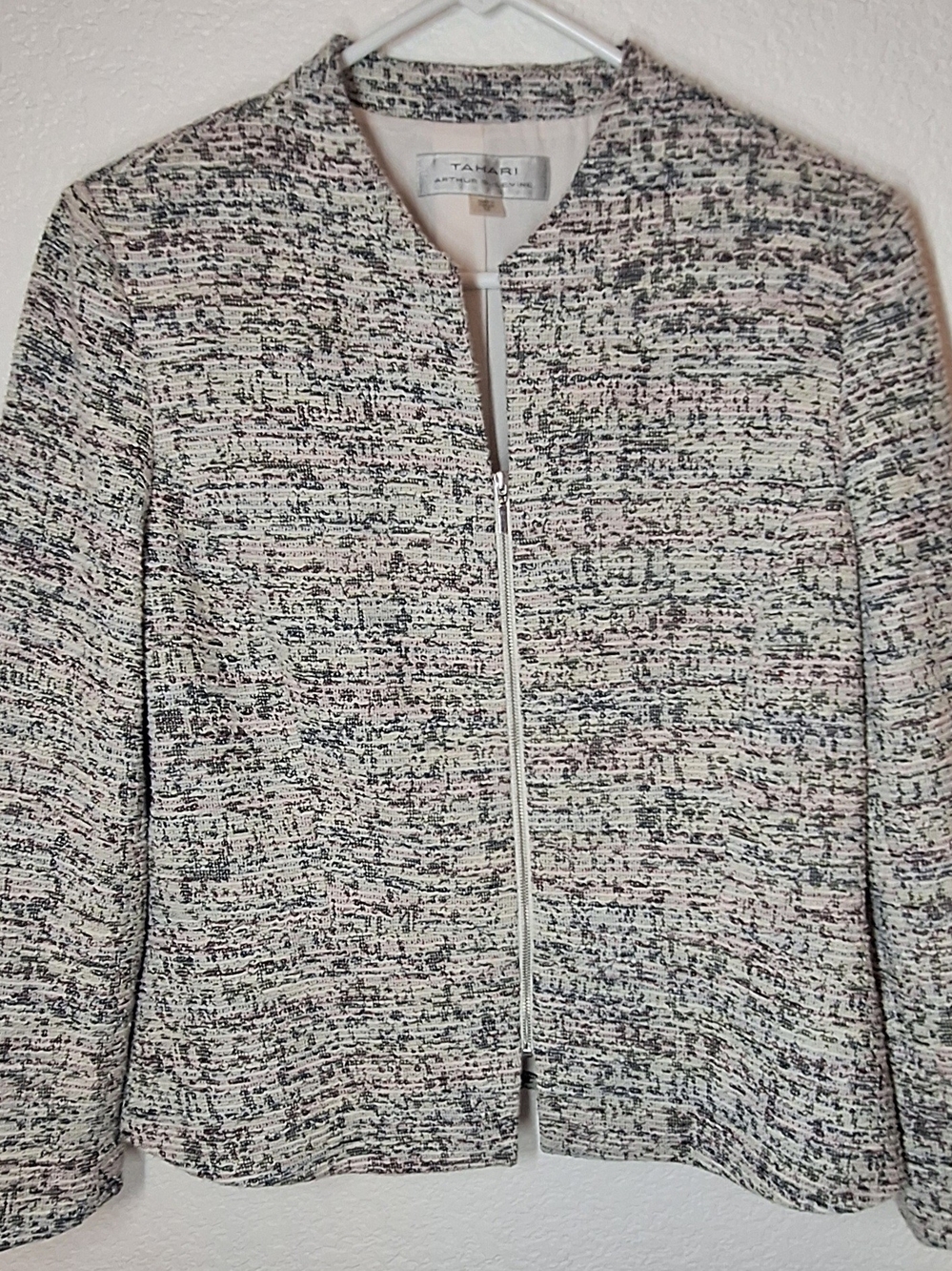 Tahari Arthur S. Levine Multi-Color Tweed Full-Zip Jacket Blazer Sz M